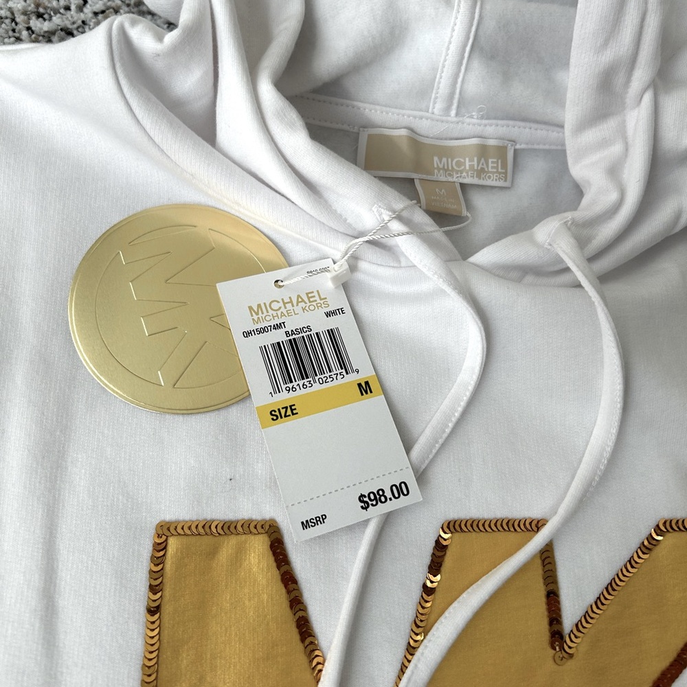 Michael Kors White Hoodie with Gold MK Logo - Picture 3 of 8